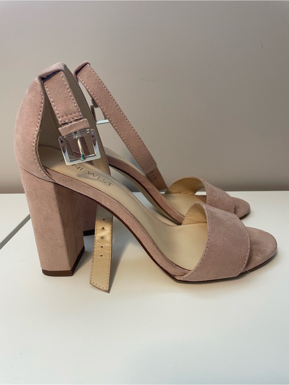 Nine West Dusty Pink Suede Block Heel Sandals
